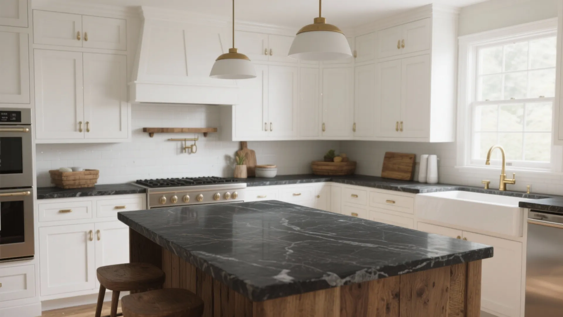 White Kitchen Cabinets: 5 Inspo Ideas: Bright white cabinets paired with dark countertops — 5 small-space strategies I swear by