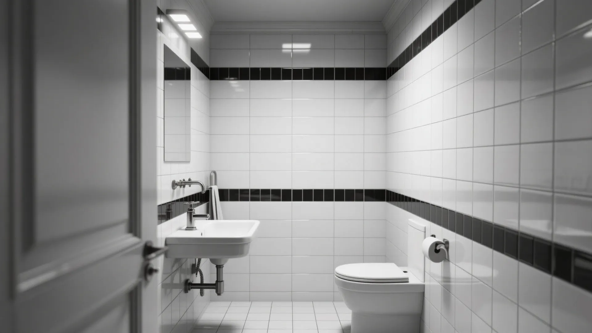 5. Glossy White with Dark Grout