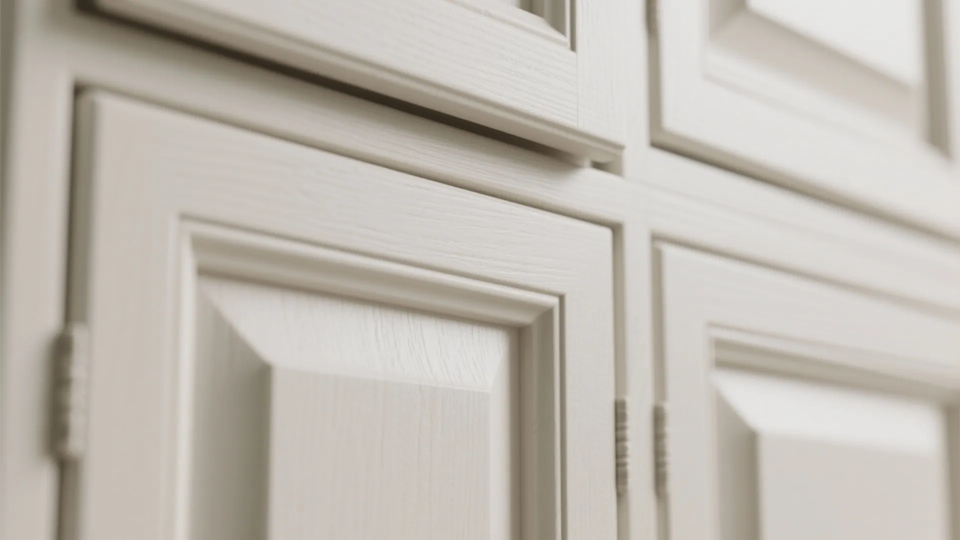 Close up view of white wood wall panels with clean lines and classic textured finish