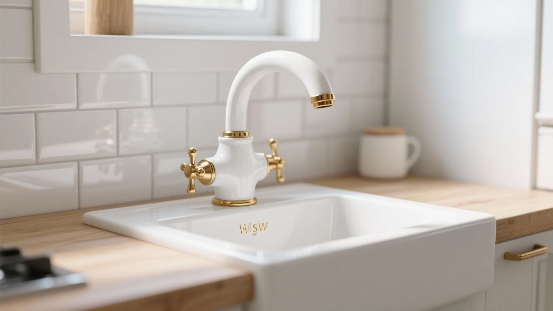 4. White Enamel + Brass for Scandinavian Brightness