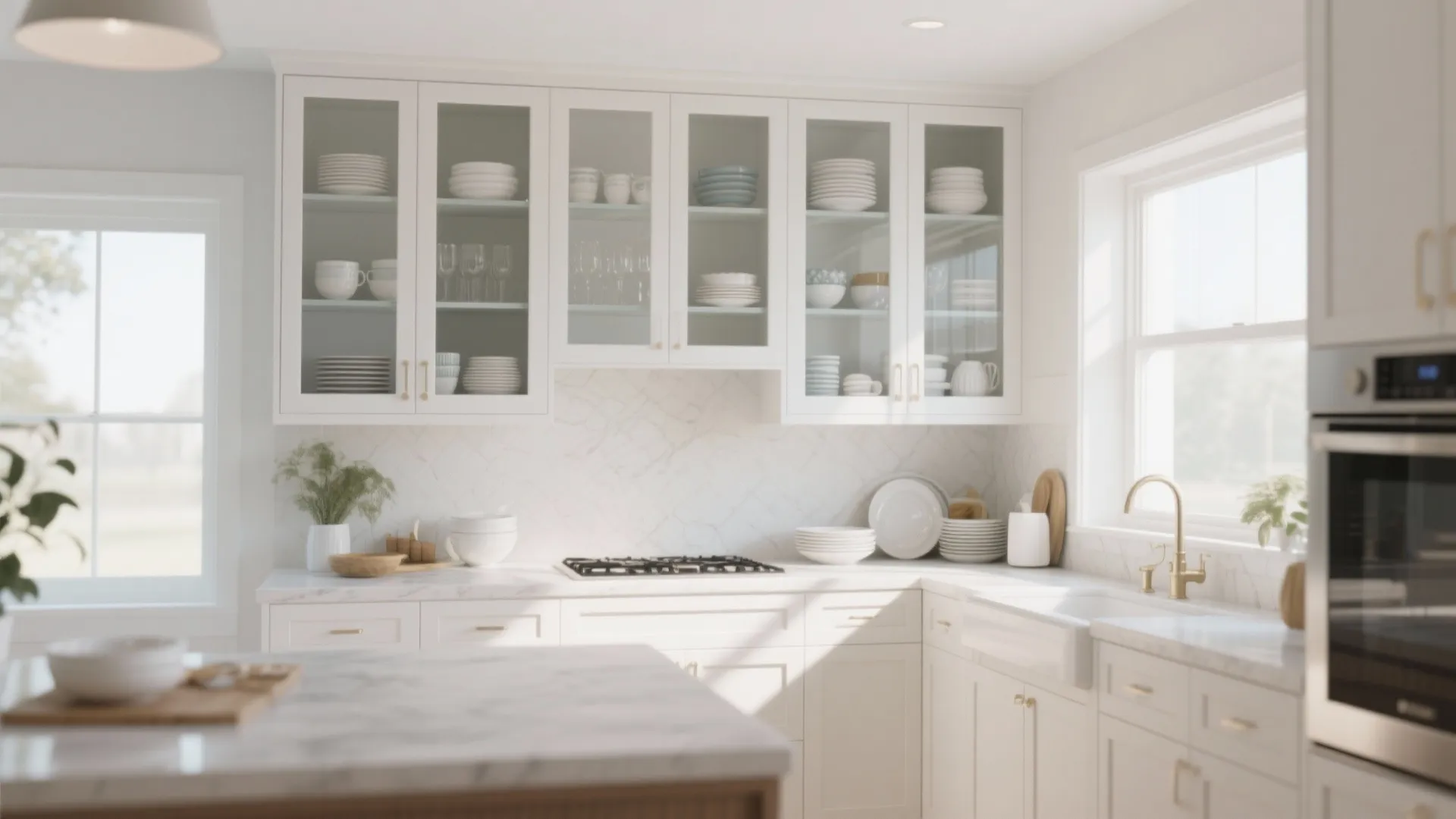 7. Mix in Glass-Front Cabinets