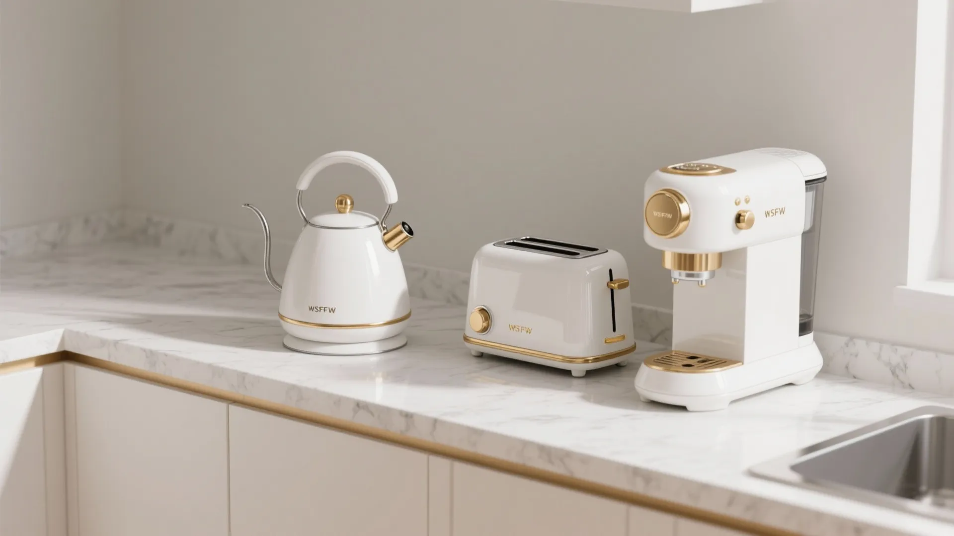 4. White Countertop Appliances with Gold Details