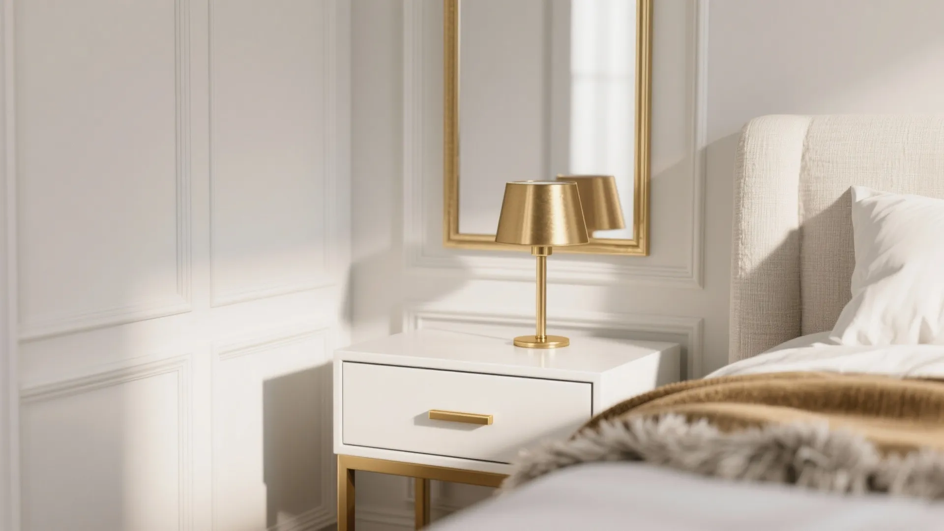 1. All‑white foundation with gold punctuations