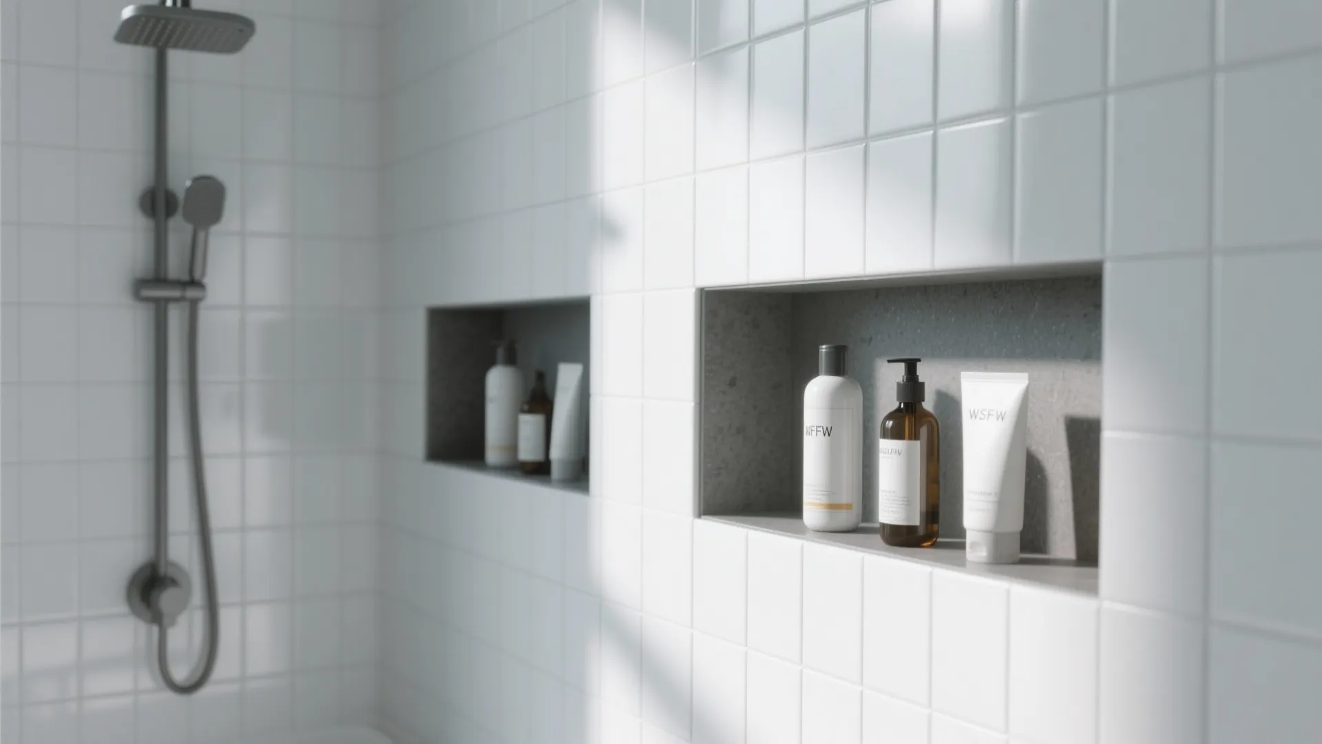 6. Glossy White with Matte Gray Niches