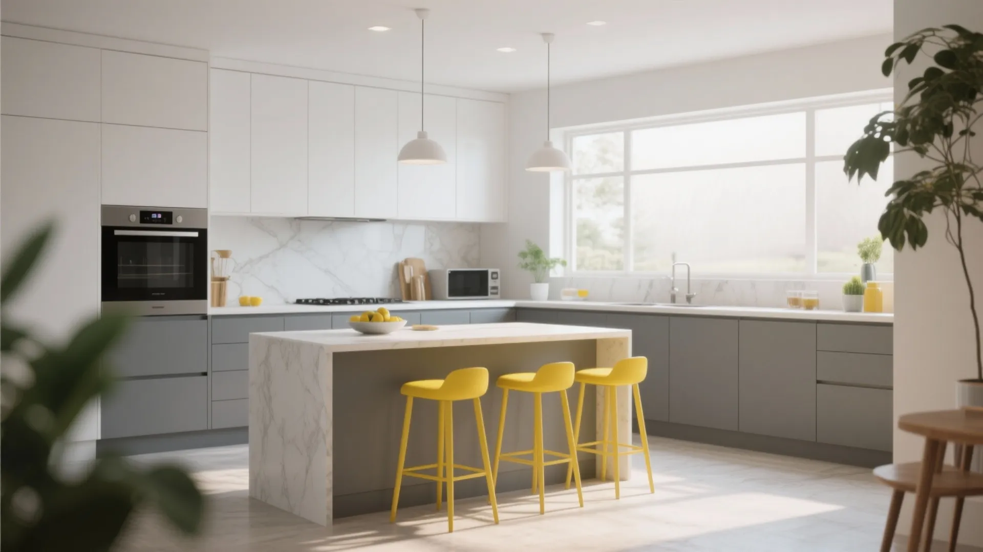 8. White Upper Cabinets with Grey Lower Units