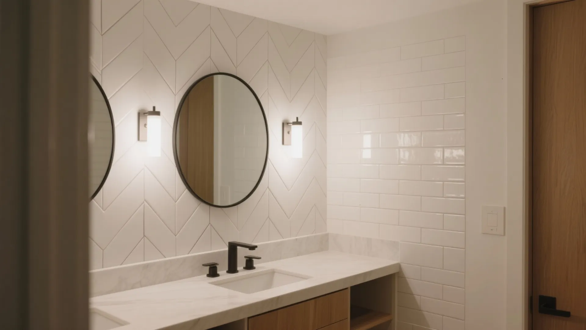 5) Pattern through layout: herringbone, basketweave, or mixed scales