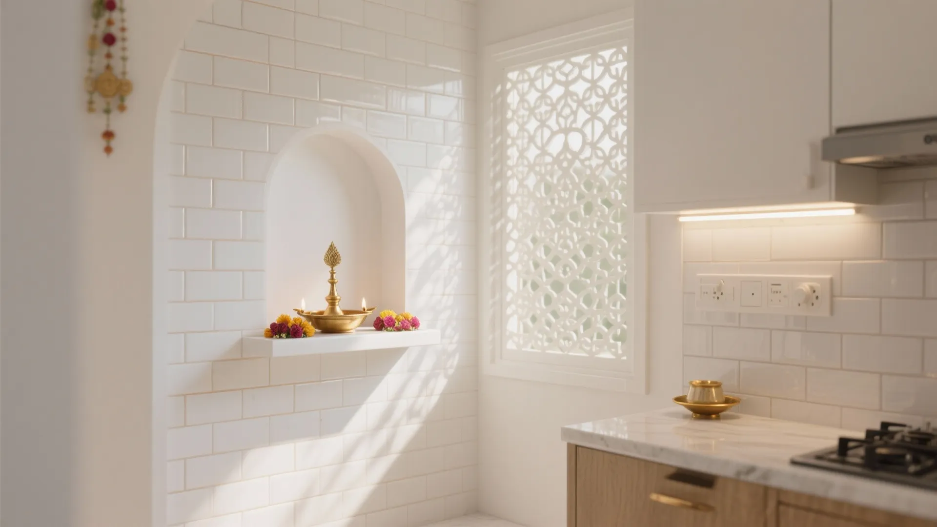 2) White Glazed Tiles + Jaali for Light and Ventilation