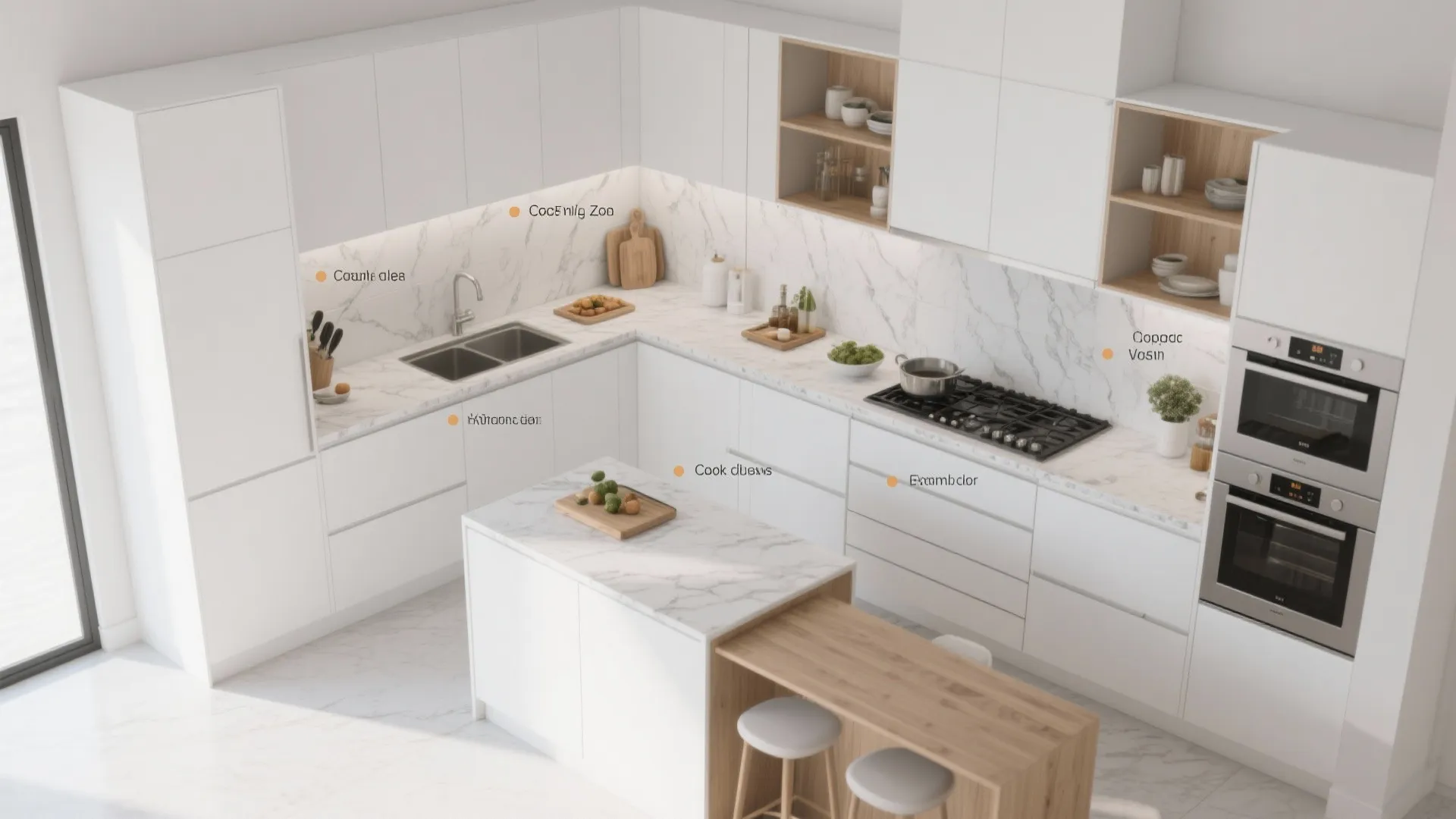 3. Use white to simplify a busy kitchen (but plan workflow)