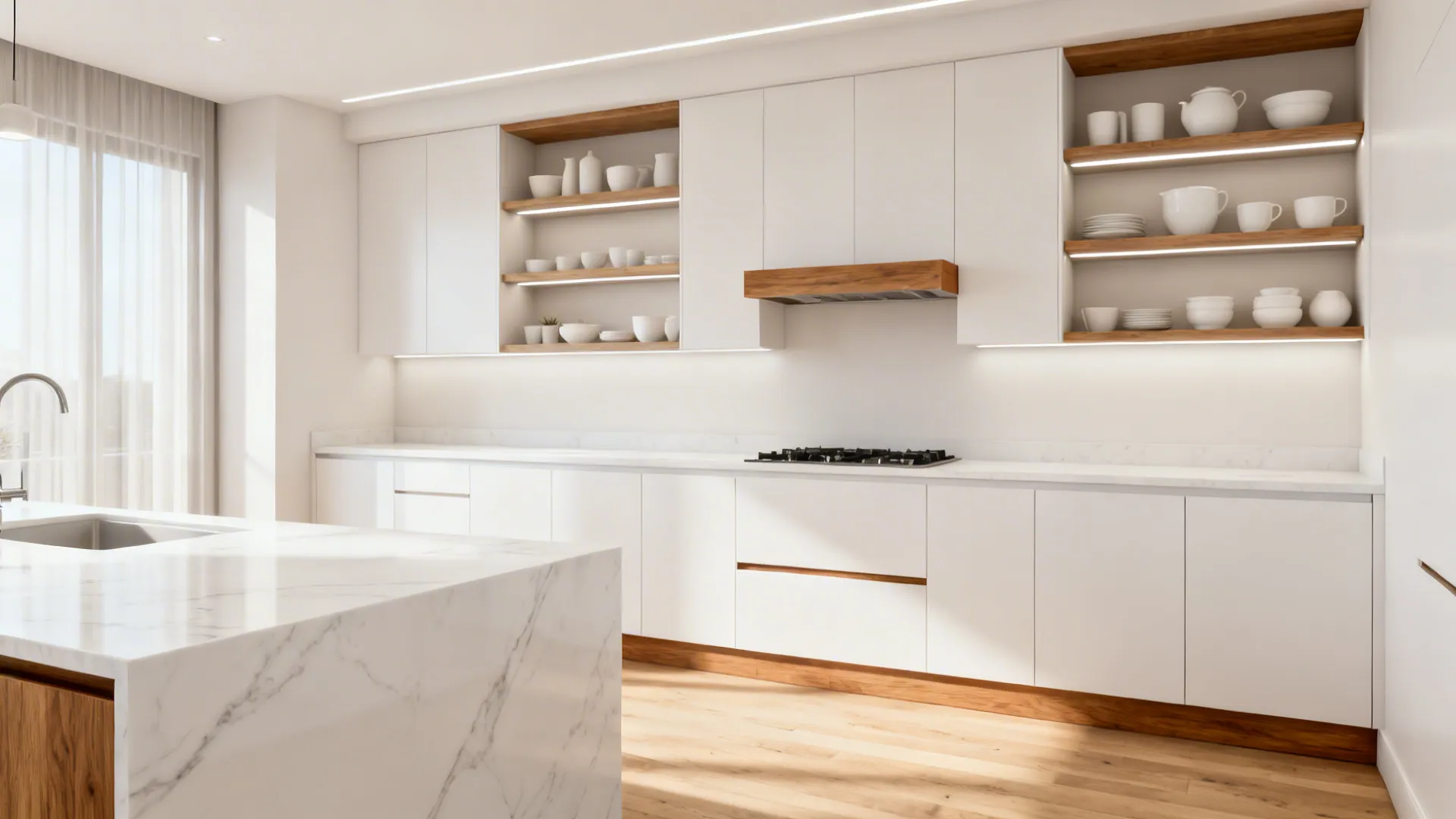 Warm Wood Accents in a White Shell