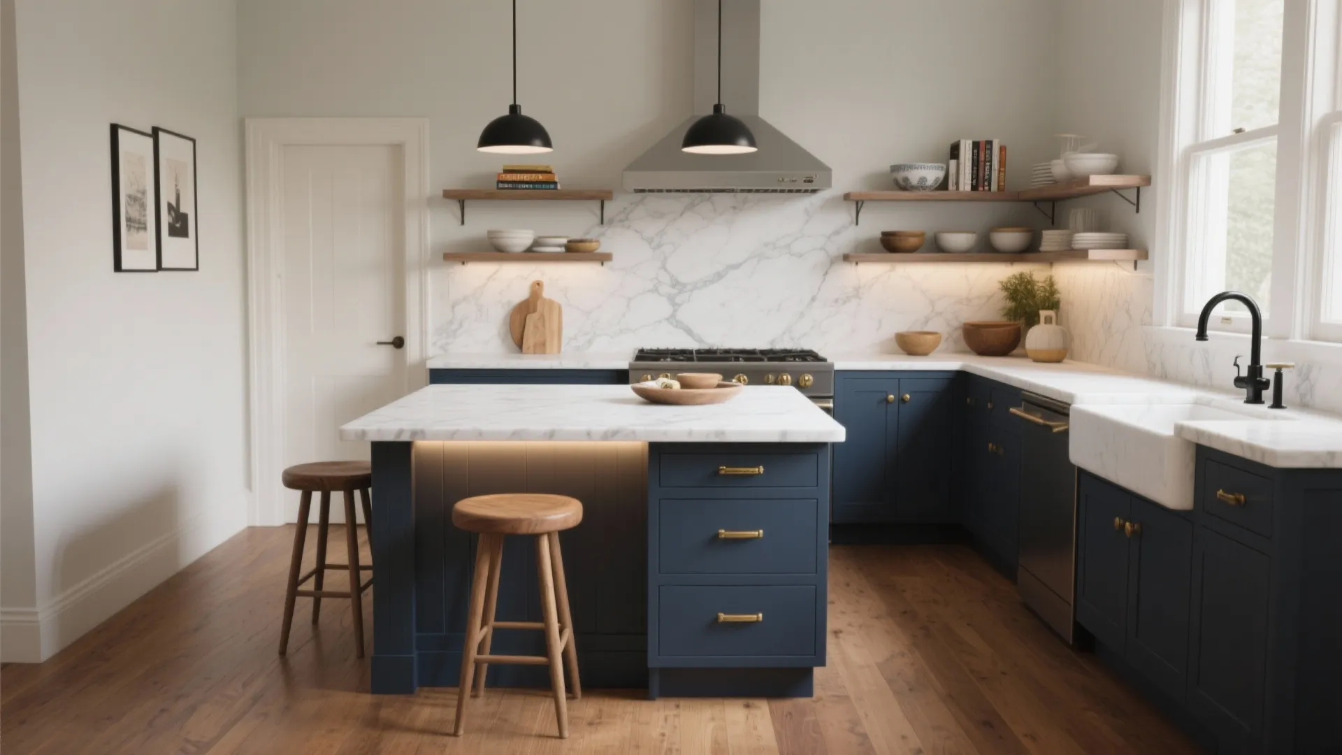 White Marble Kitchen Island Ideas - 5 Inspirations: How to style a white marble top kitchen island in small and large kitchens