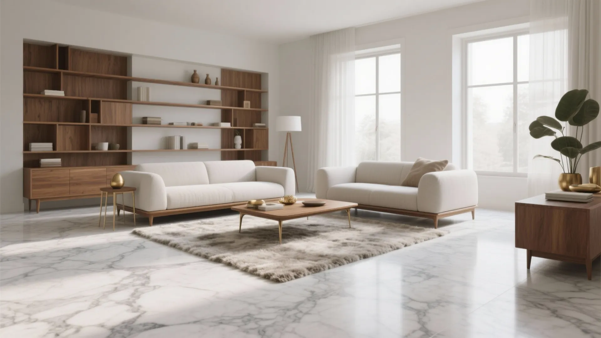 White Marble Living Room Ideas — 5 Inspo: How to use white marble flooring to make small living rooms feel luxurious and practical