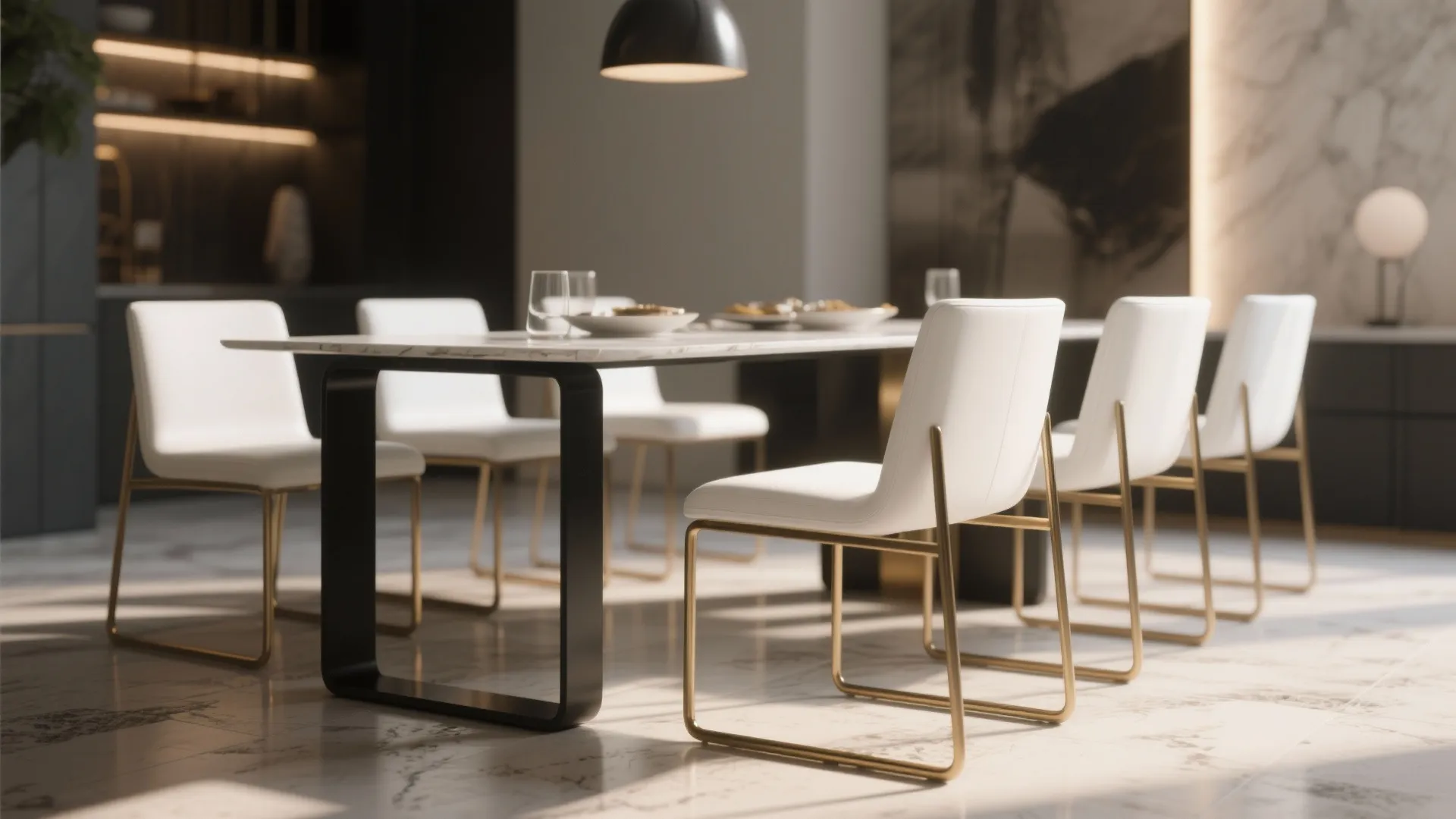 4. White Chairs with Metal Accents for an Airy Feel