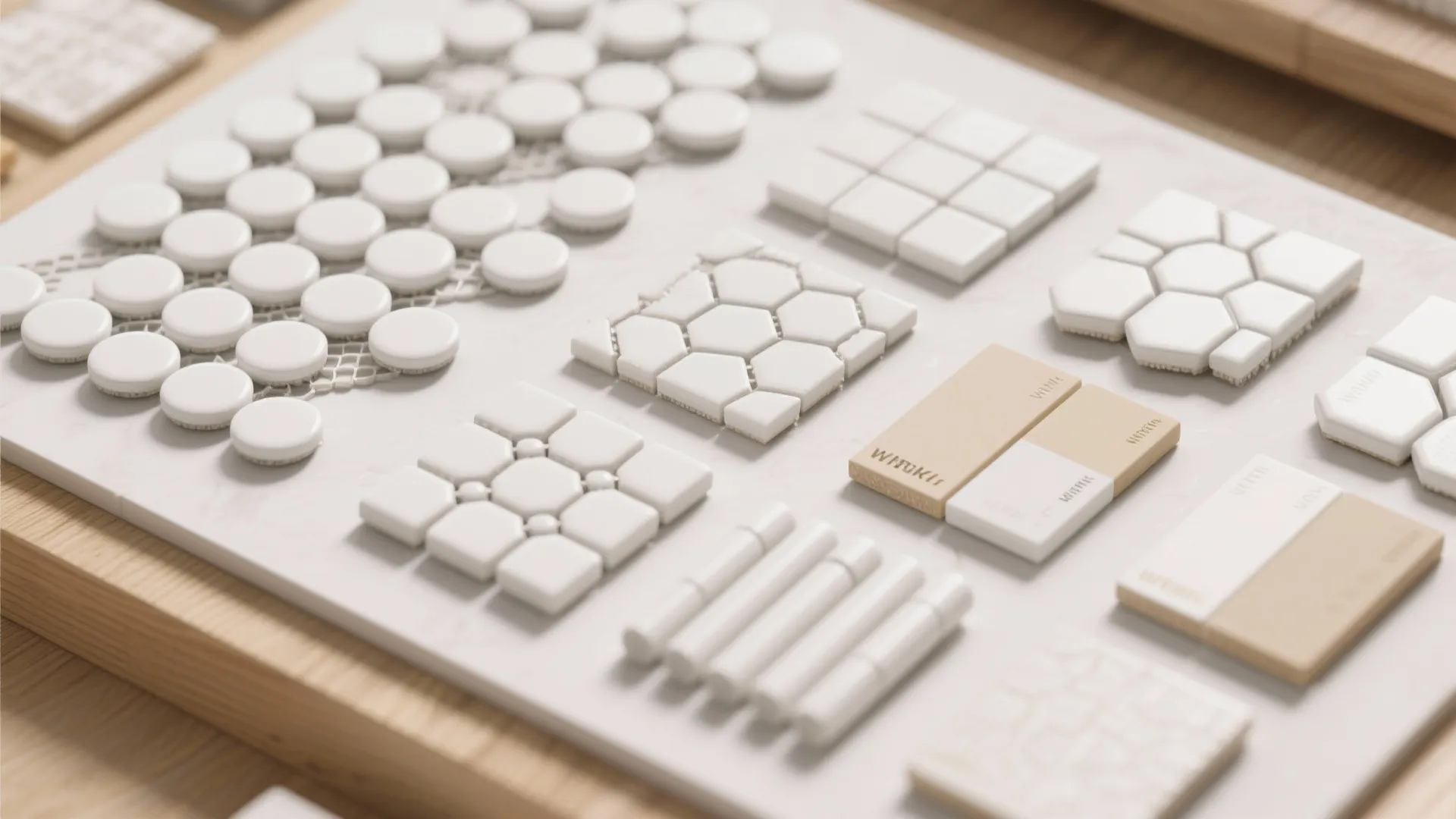 Textured White Mosaics: Penny, Hex, and Kit-Kat