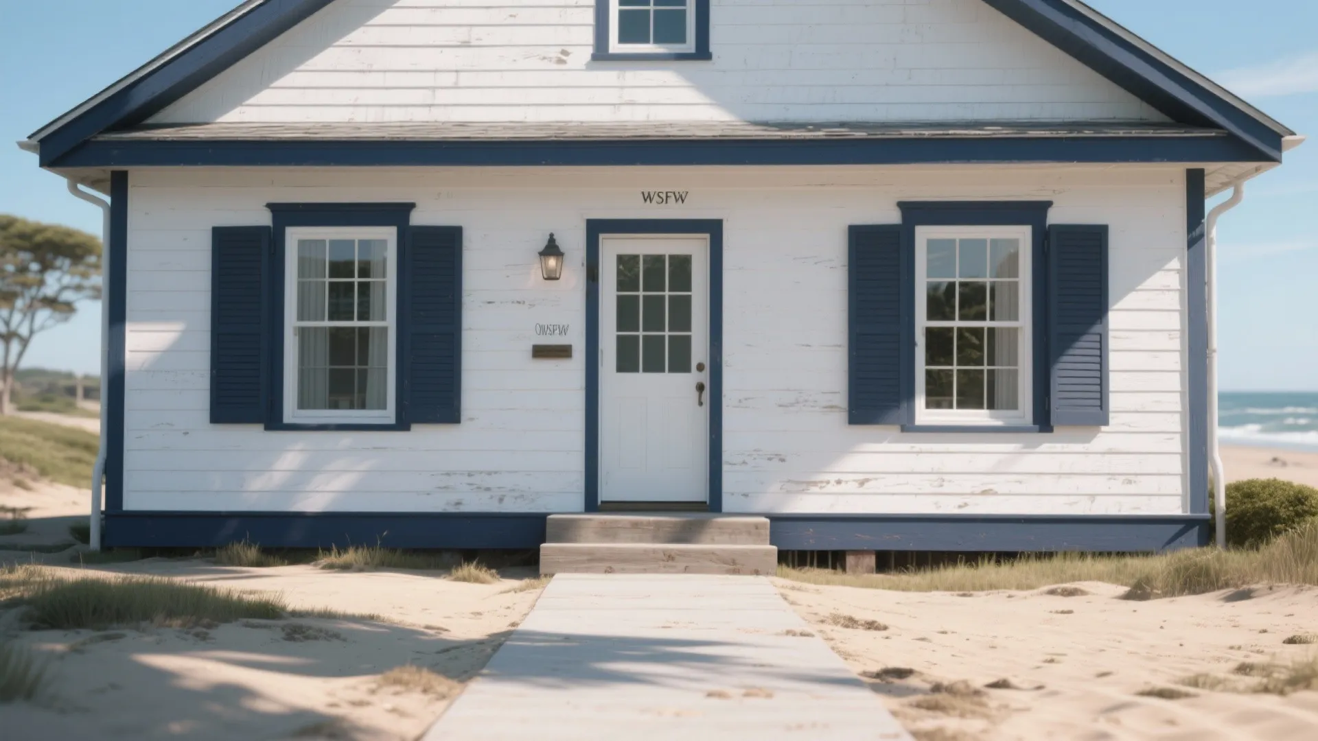 1. Classic Coastal White with Navy Trim