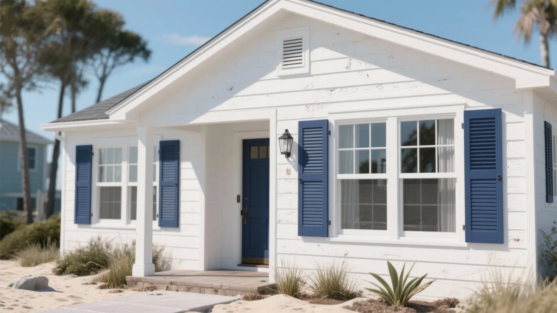 1. Classic Coastal White with Navy Trim