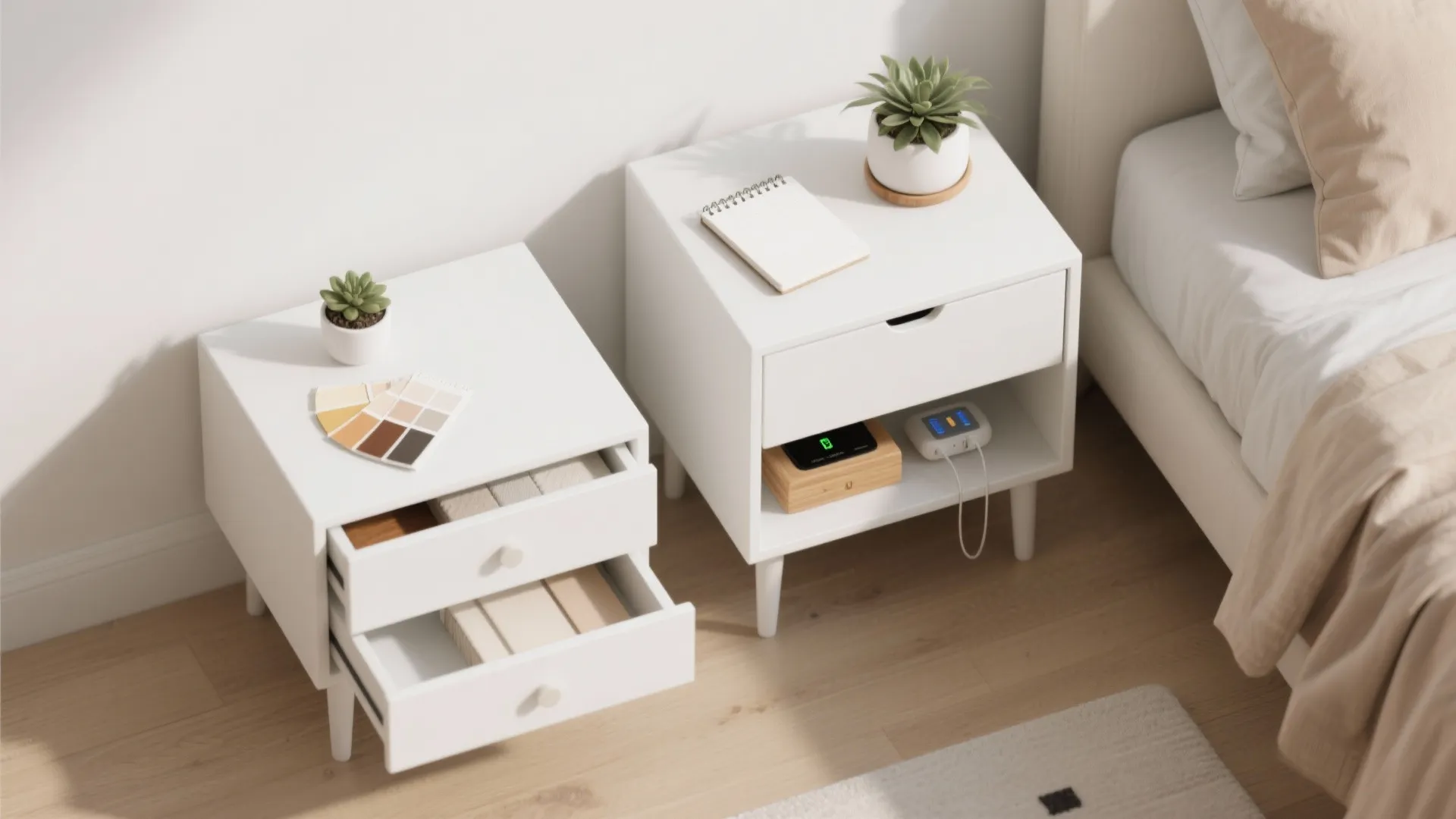 3. White Nightstands with Storage