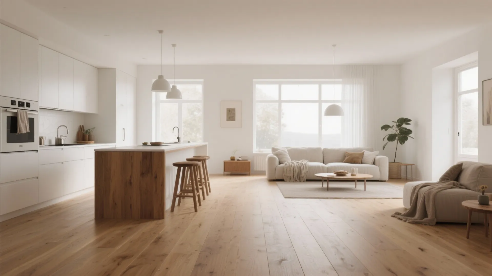 2. White oak planks for warmth and continuity