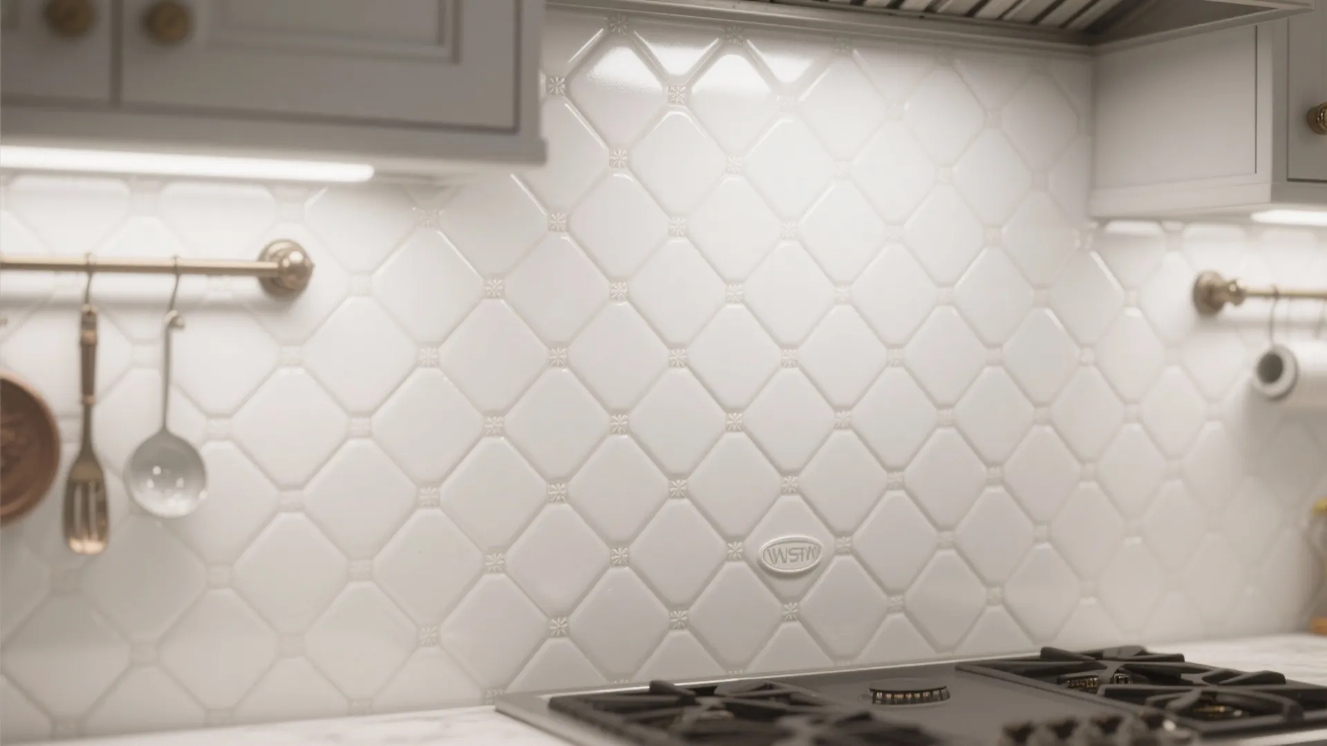 5. Patterned White-on-White Enamel Backsplash