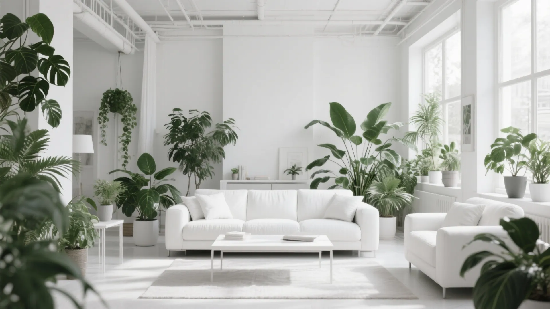 6. Monochrome White with Plants