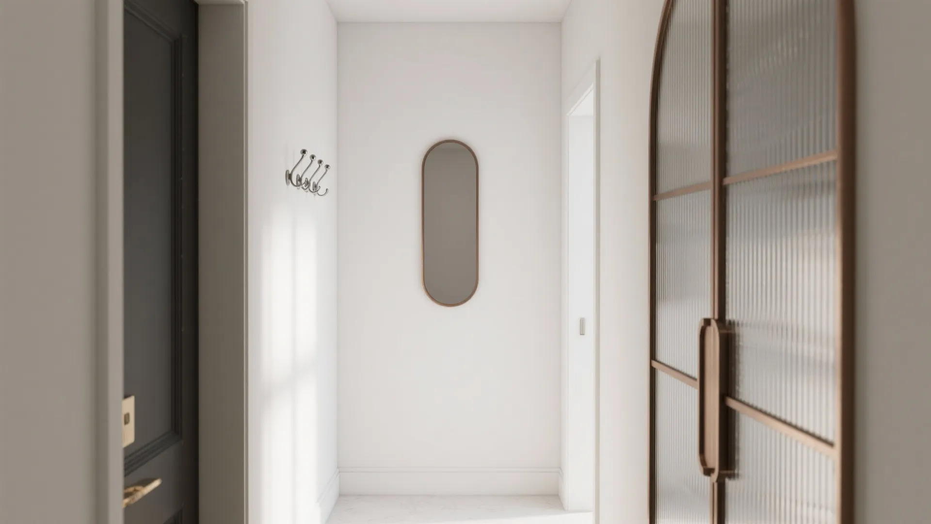 5) White + Reflective and Transparent Materials (Glass, Mirror, Metal)