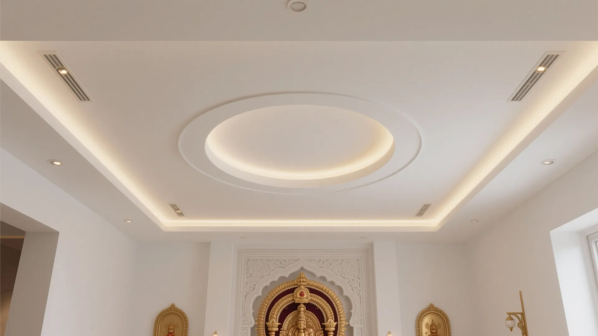 5) Minimal White Ceiling with a Floating Light Ring