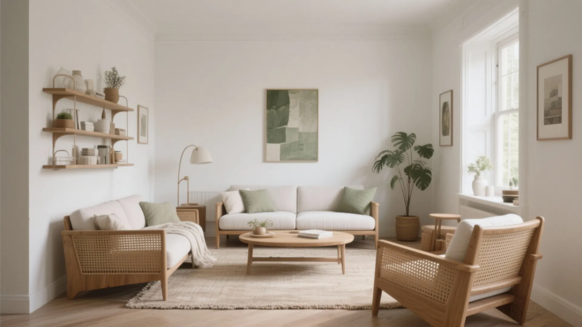 Two-Tone Harmony: White + Sand with a Sage Accent (Small Living Rooms)