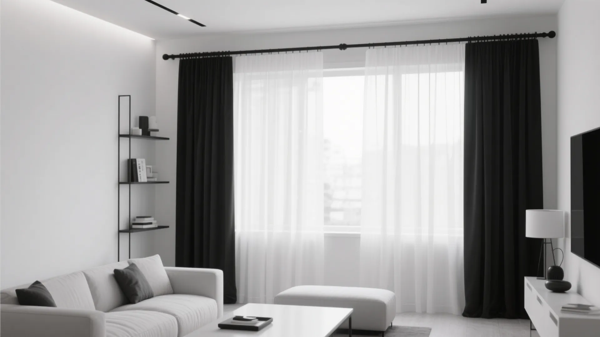 5. White Sheers with Black Hardware