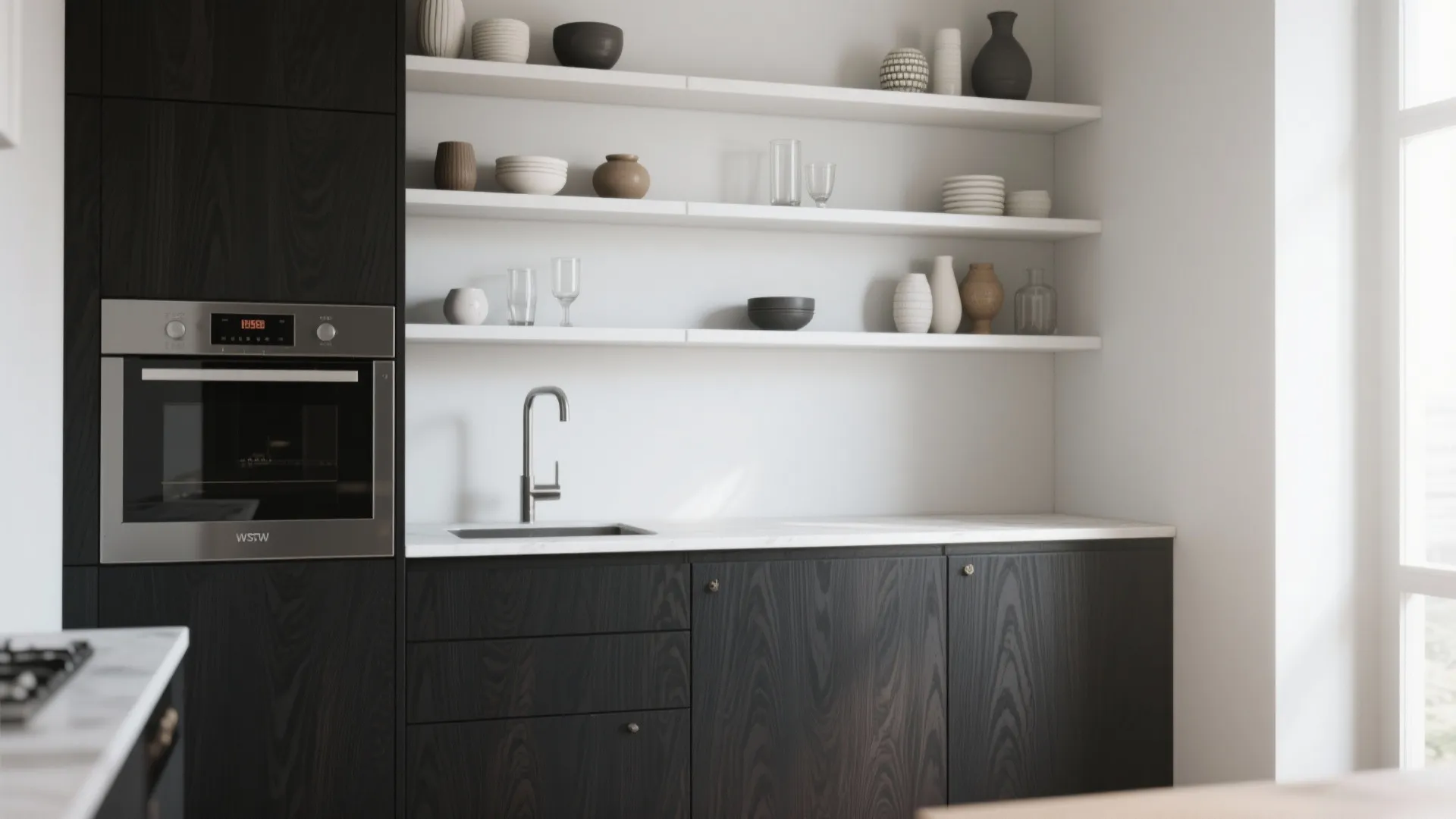 2. Add vertical white open shelving