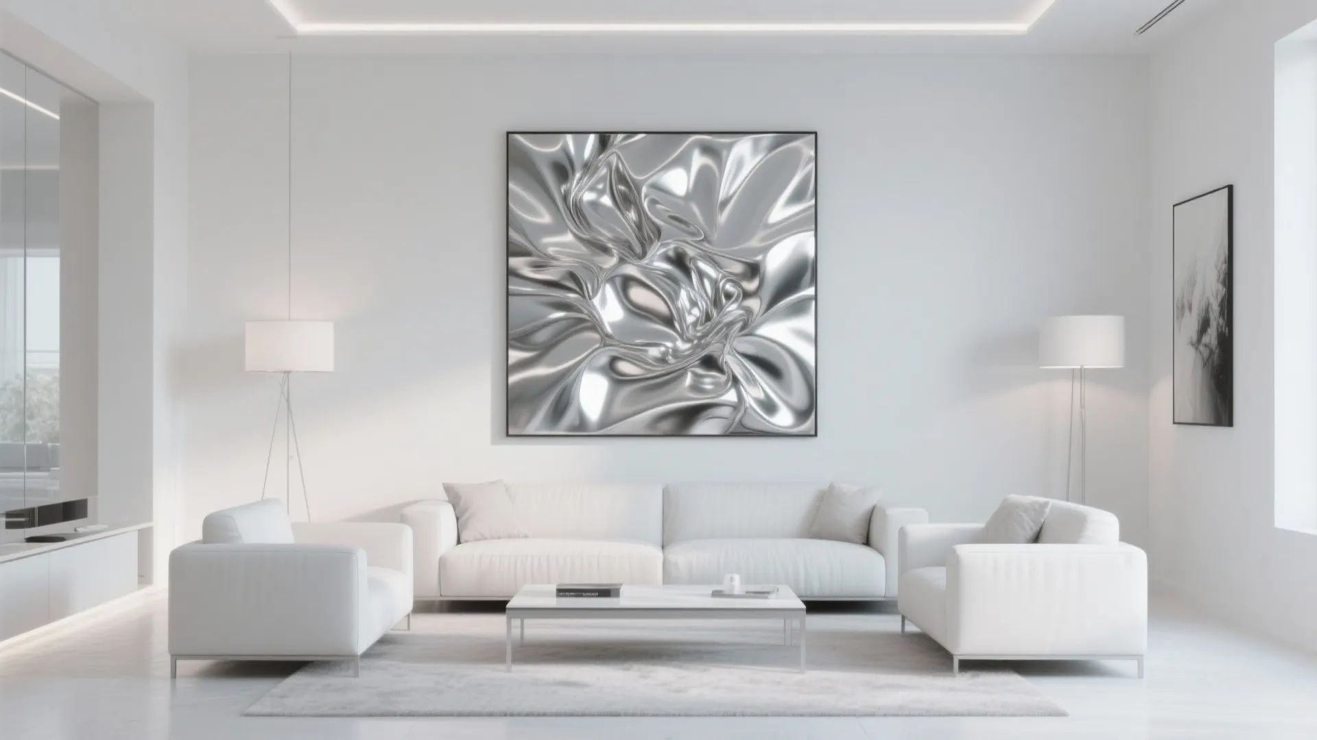 4. White Walls with Statement Silver Art
