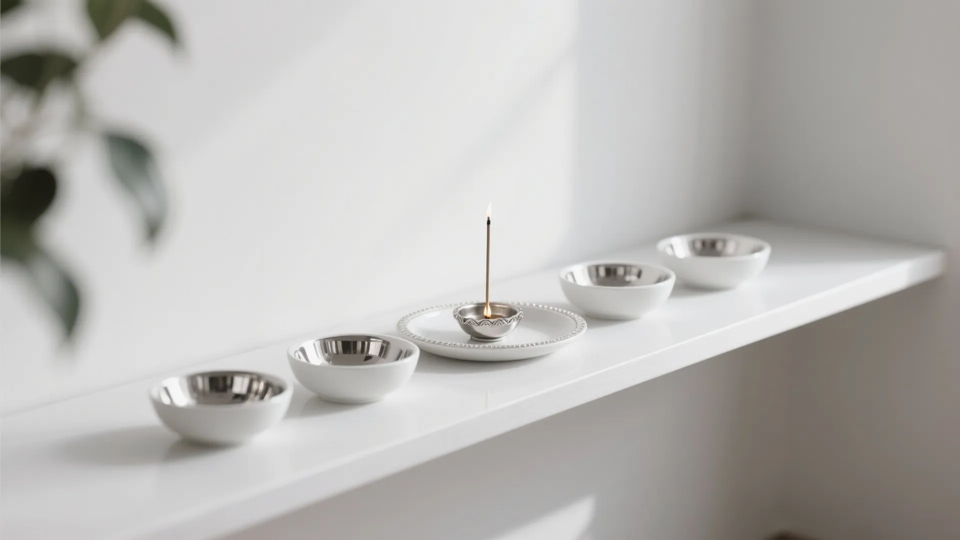 Monochrome White Thali with Silver Accents