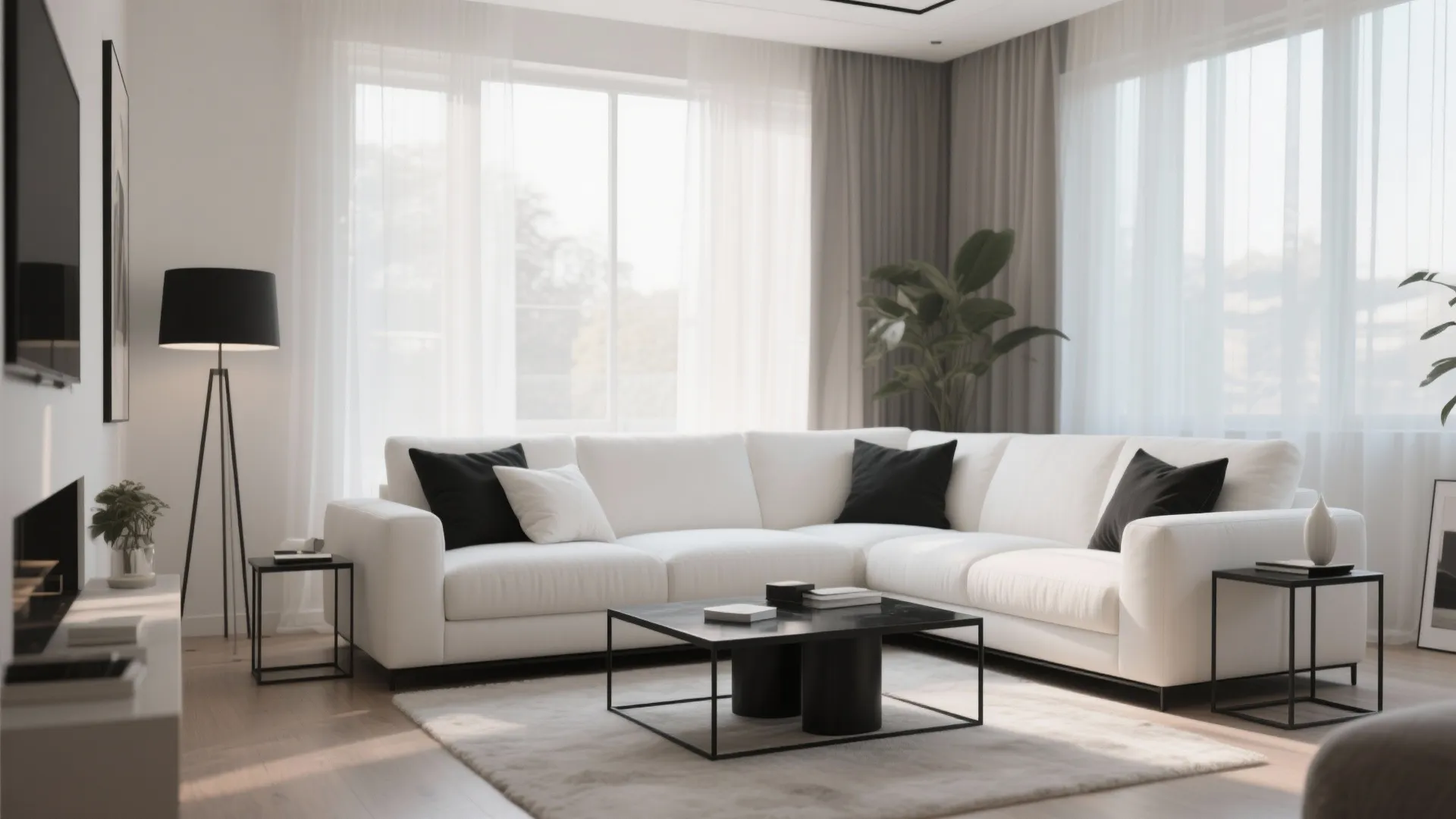 3. White Sofa with Black Accents