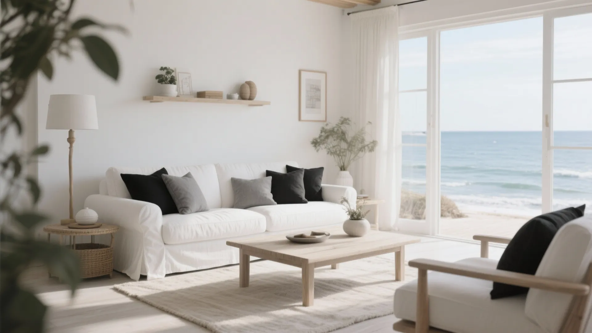 White Sofa with Black and Grey Accessories
