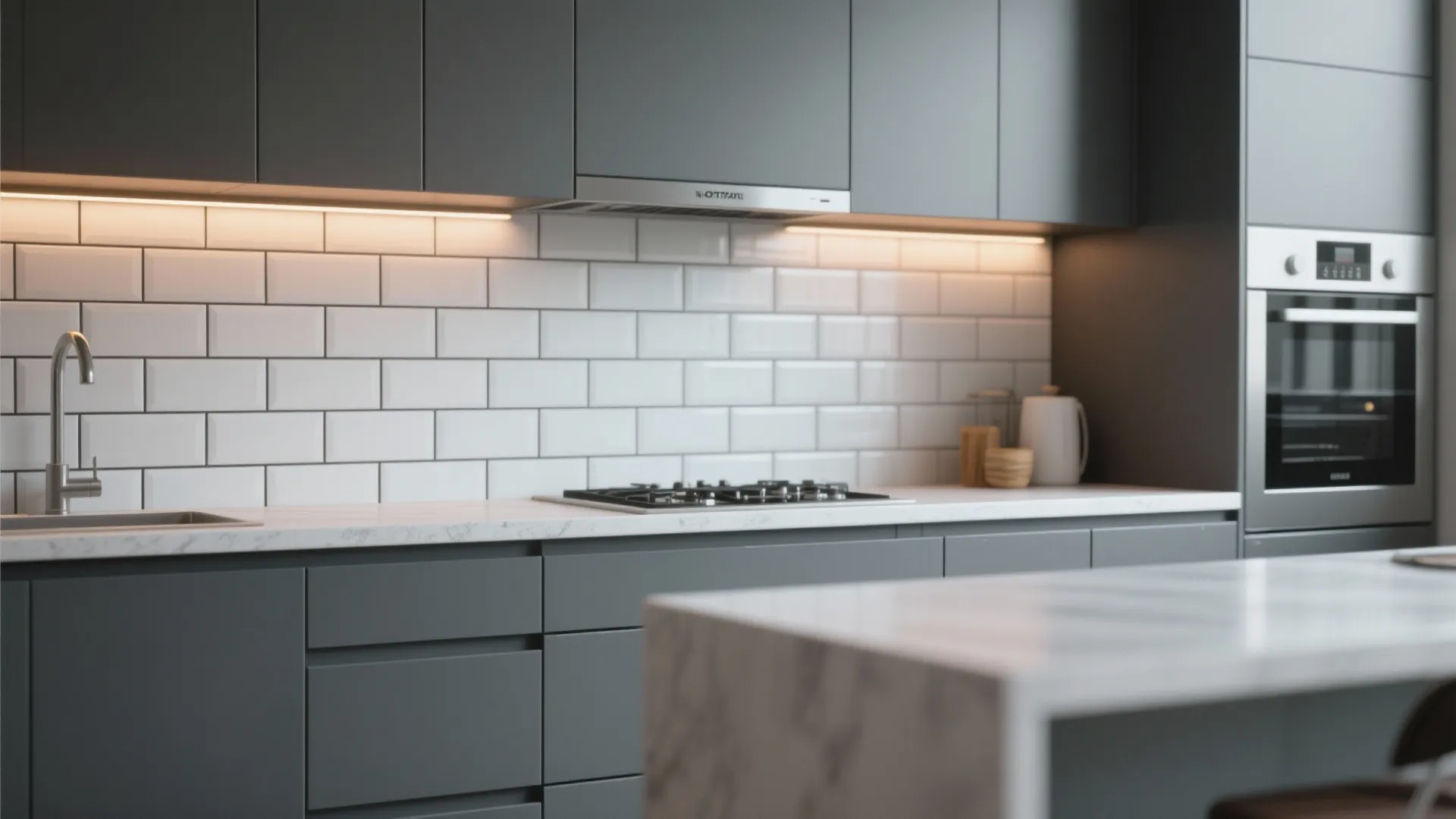 2. Matte White Subway Tile with Dark Grout