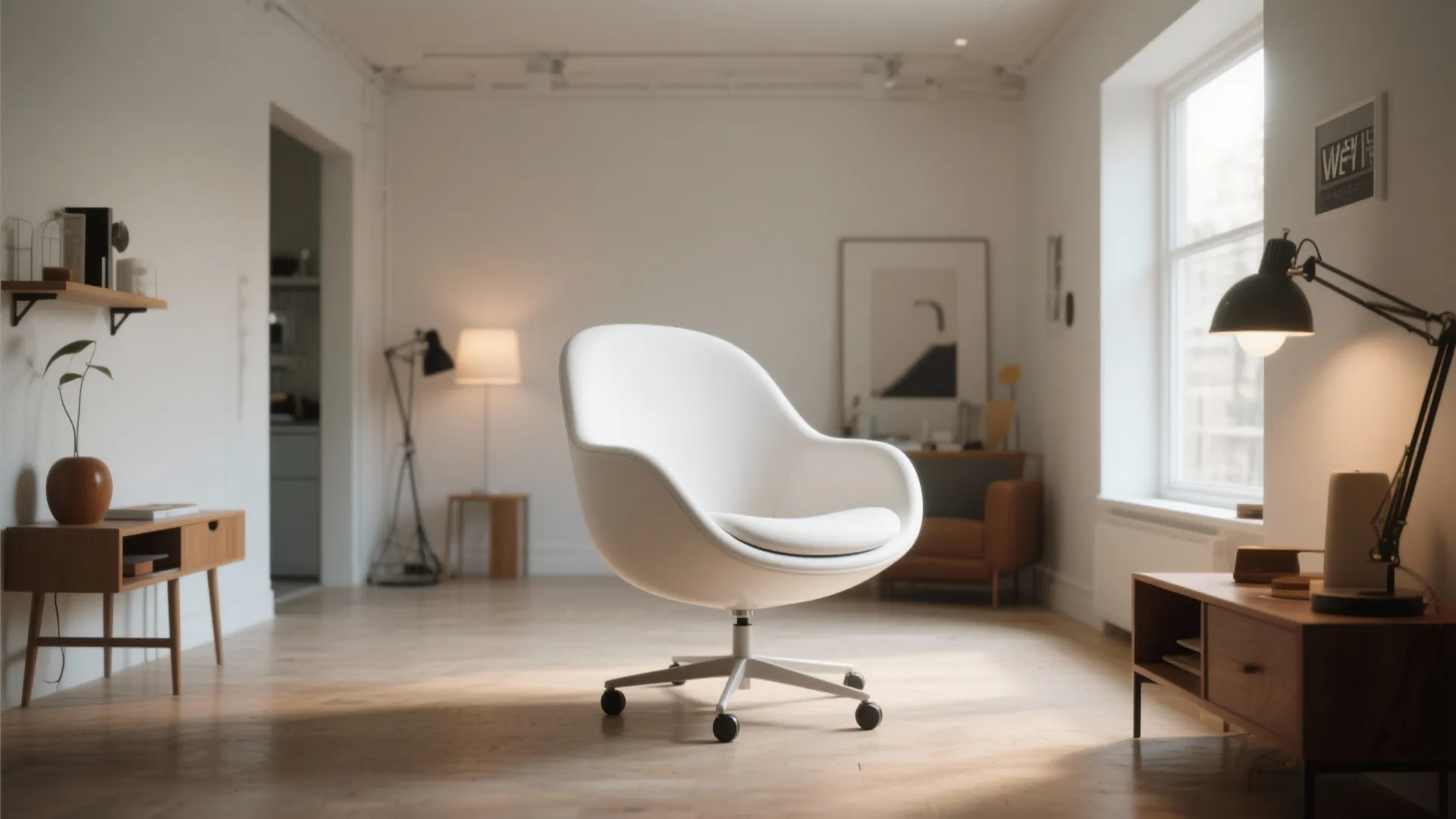 4. Statement white rocker or swivel chair for small open plans