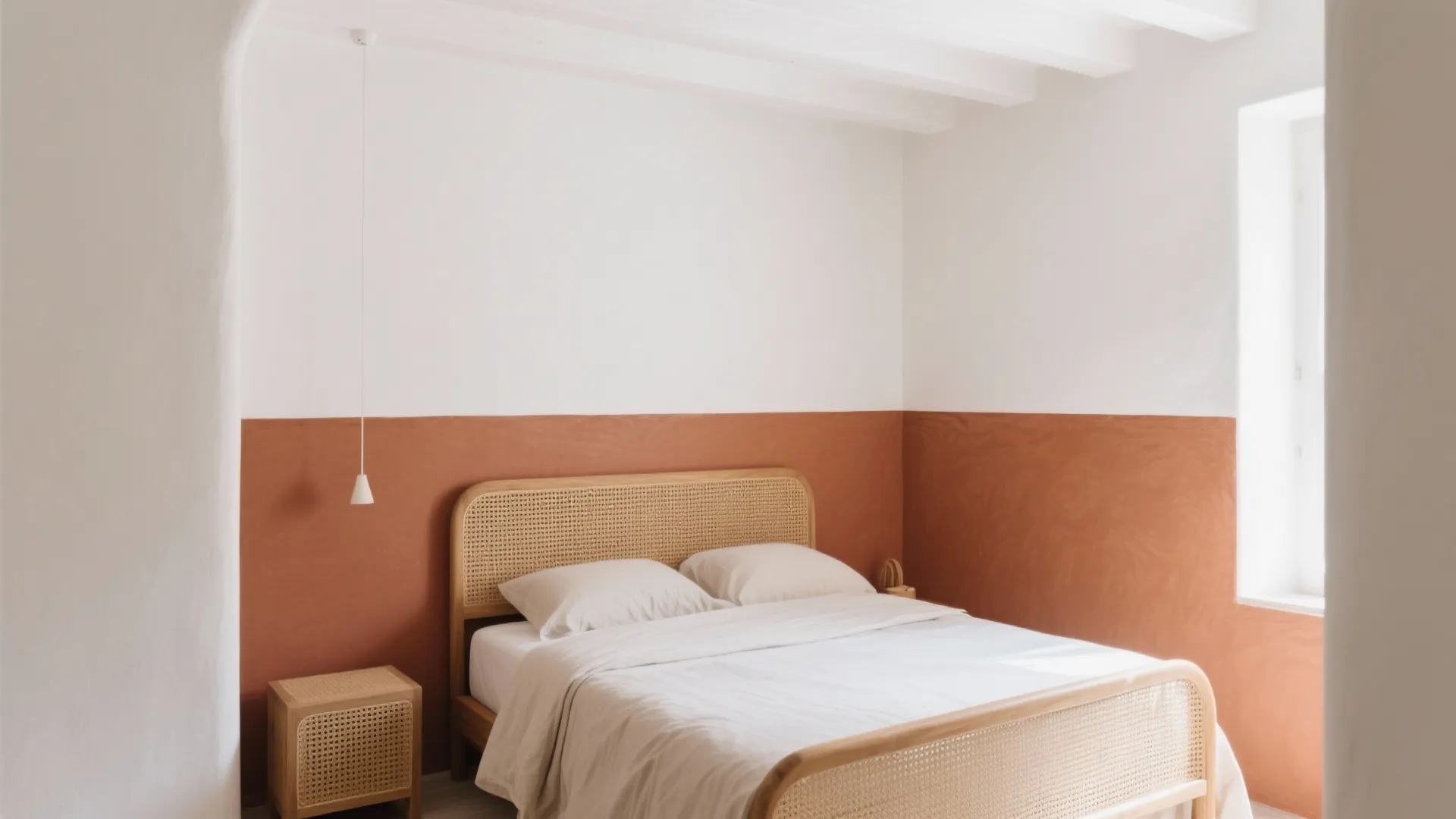 Crisp White + Terracotta Half-Wall (Grounded and Airy)