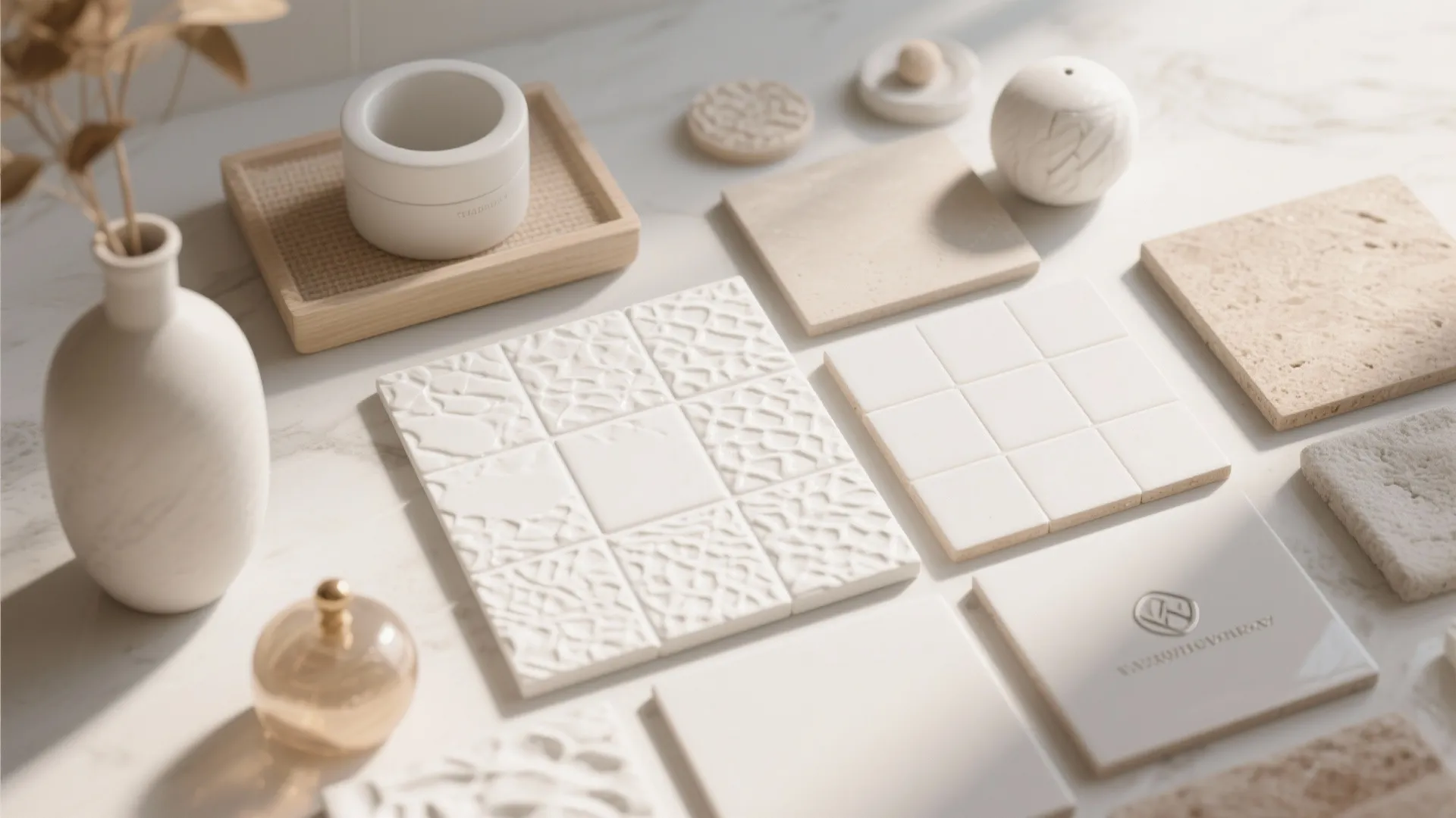 White textured tiles for a bright modern bathroom