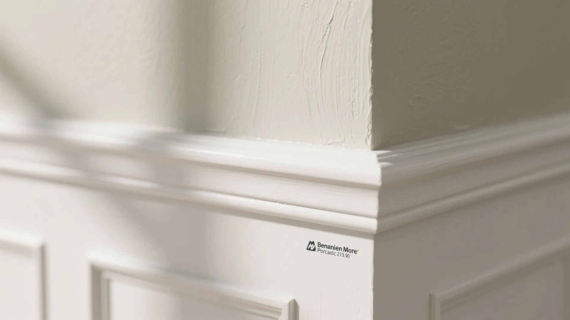 Close up of white wall panel and trim details in a modern interior design home