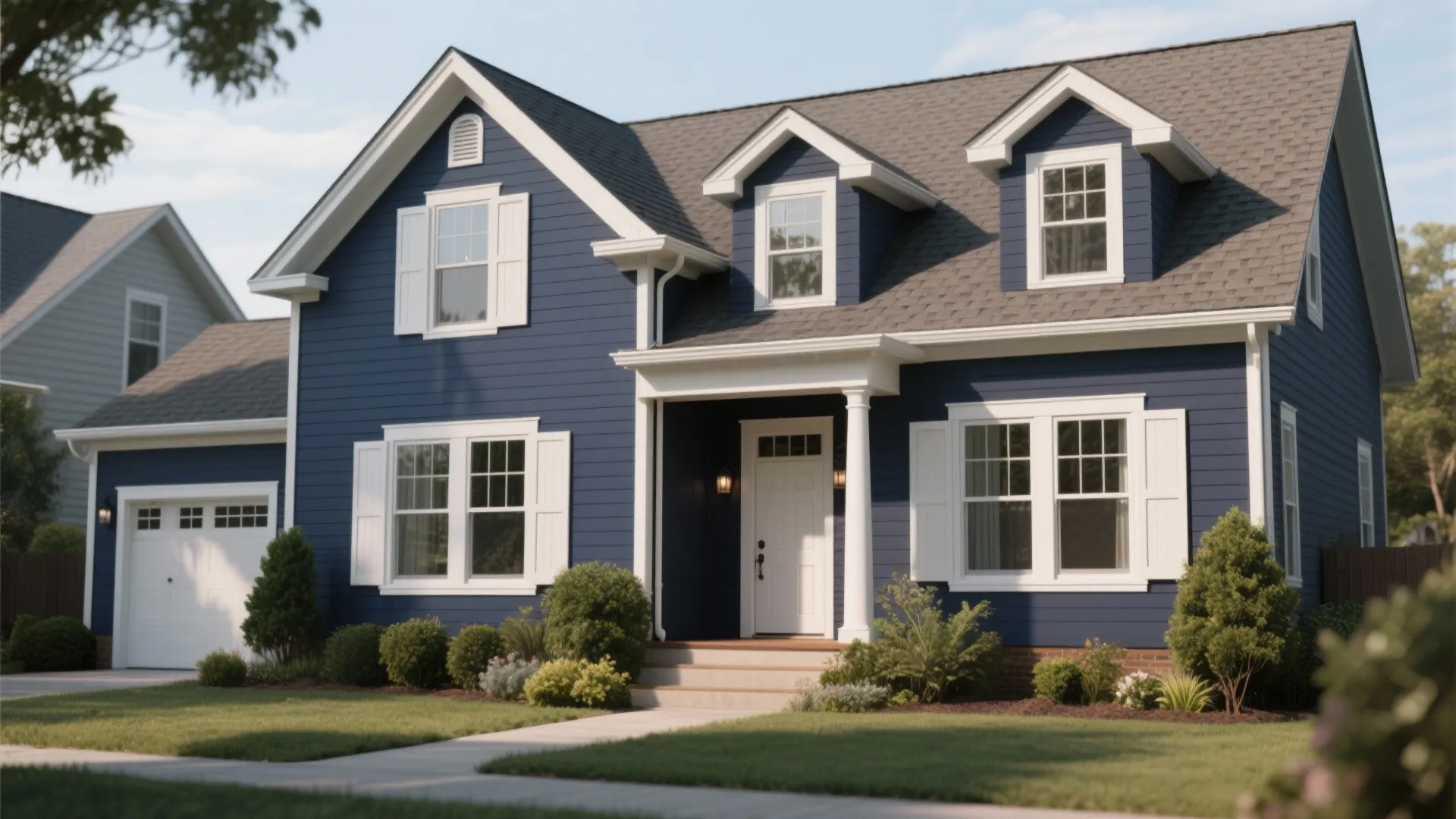 1. Timeless White Trim + Deep Navy or Charcoal Body