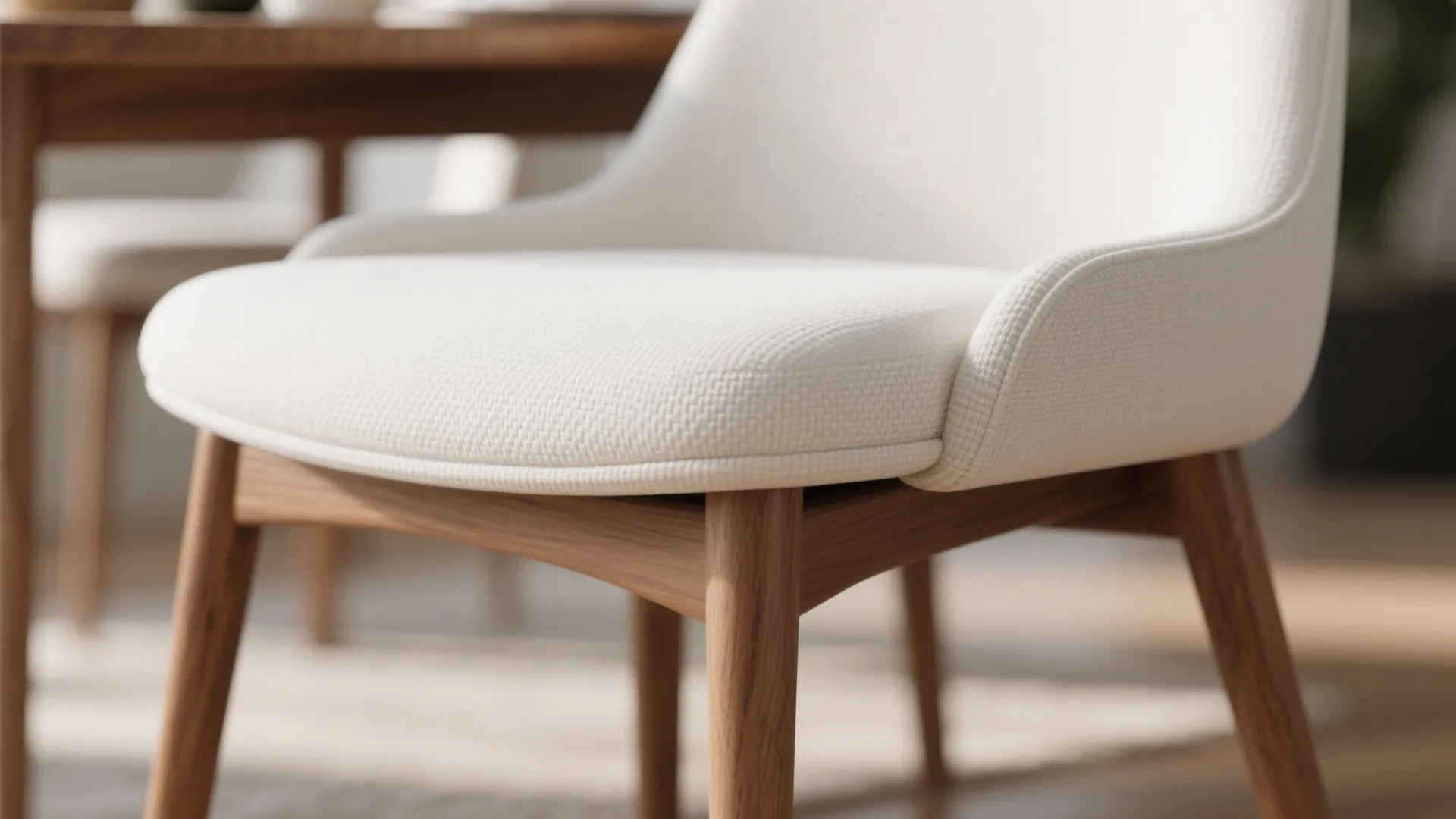 1. Mix Materials: White Upholstery + Wood Legs