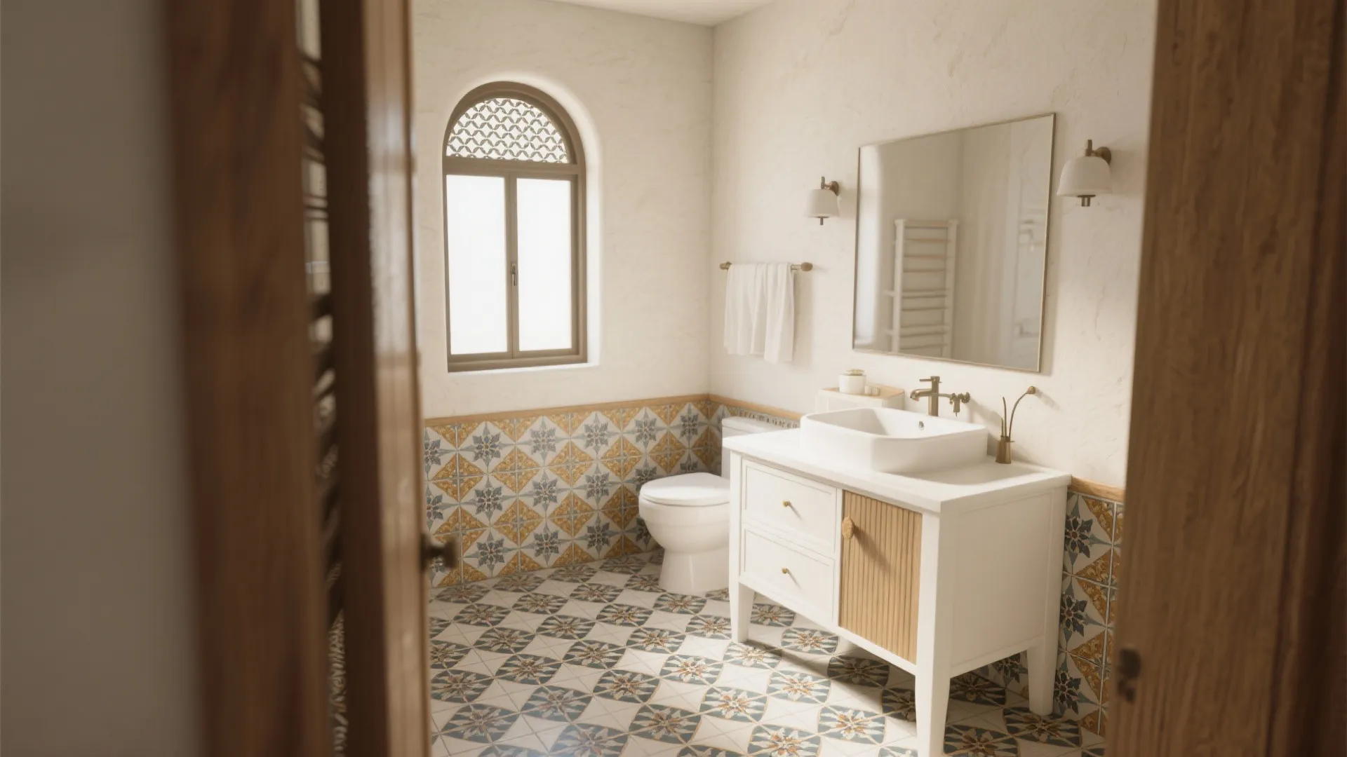 1. Contrast with Bold Floor Tiles