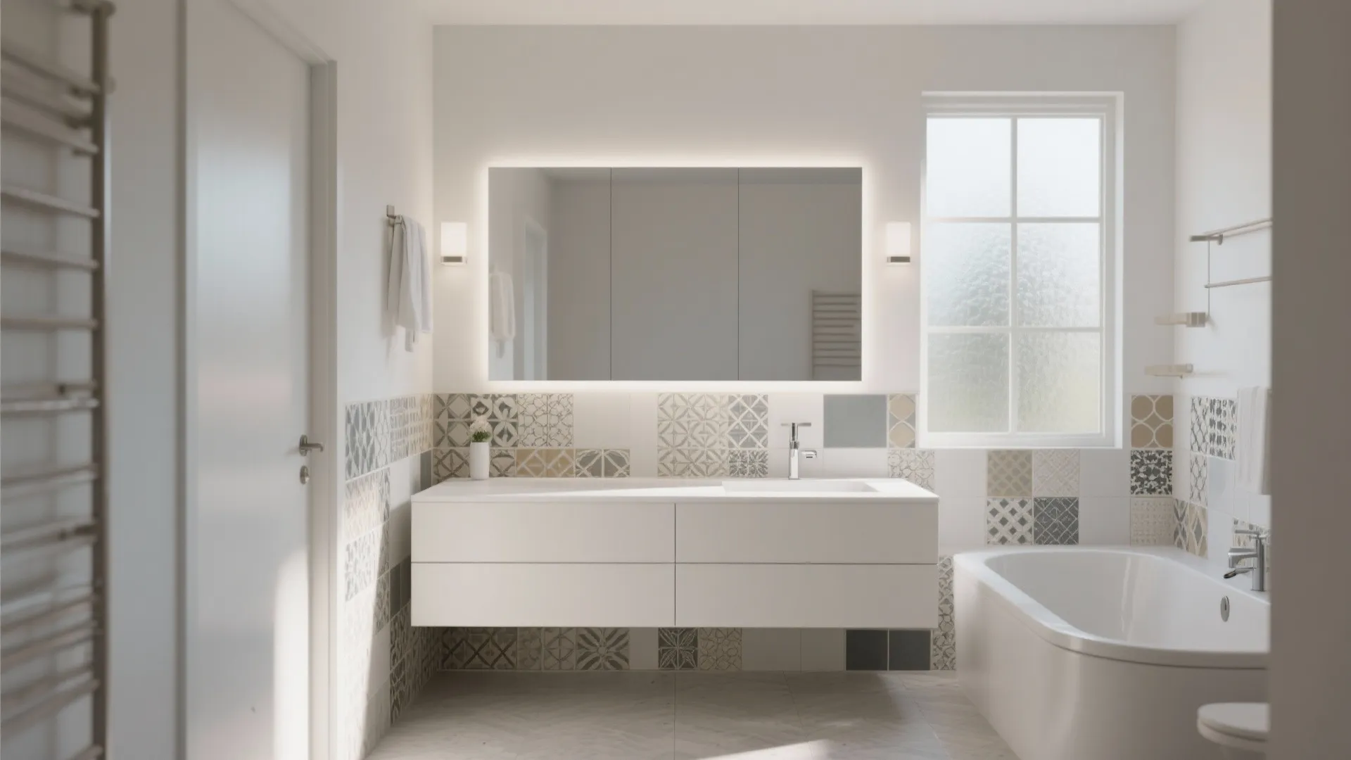 Bathroom Tile Ideas with White Vanity