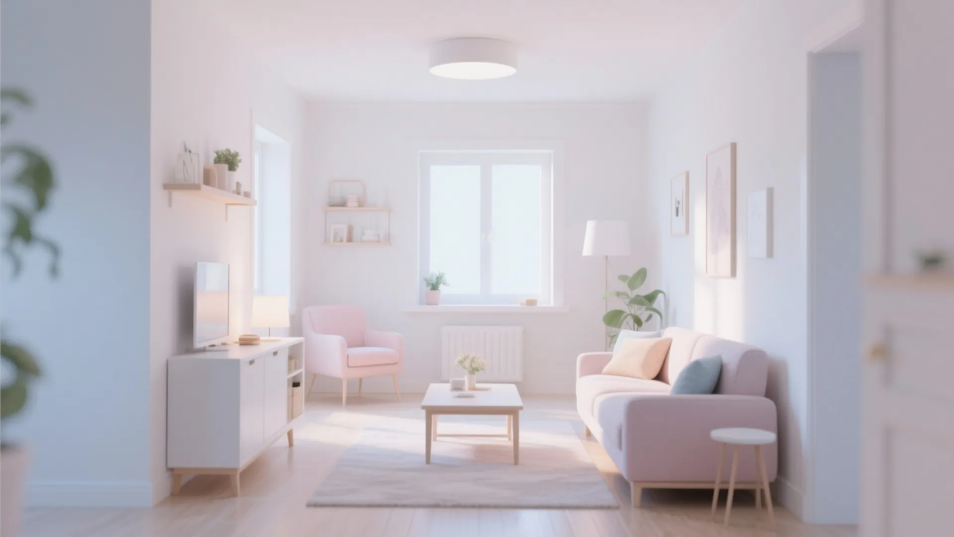Small living room with white walls and ceiling feels airy