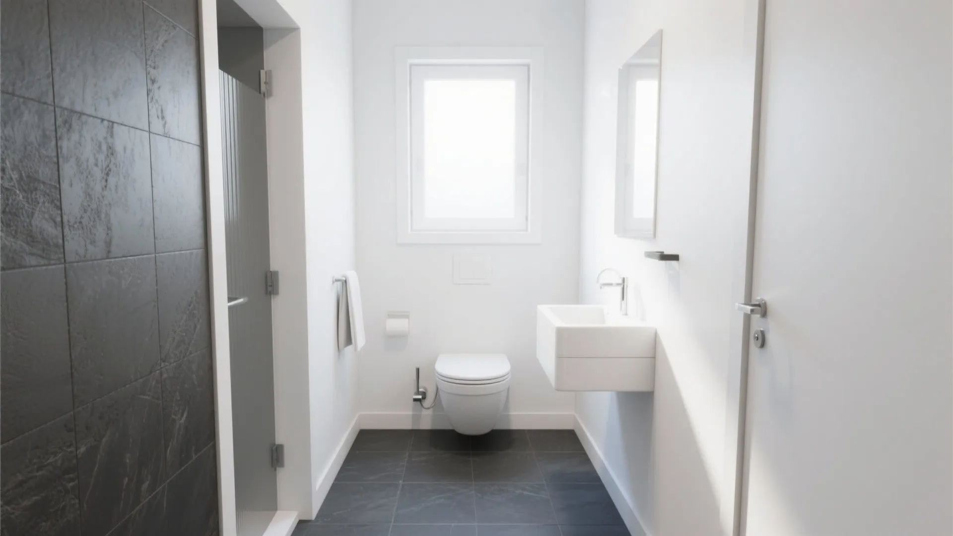2. White Walls with Grey Floor Tiles