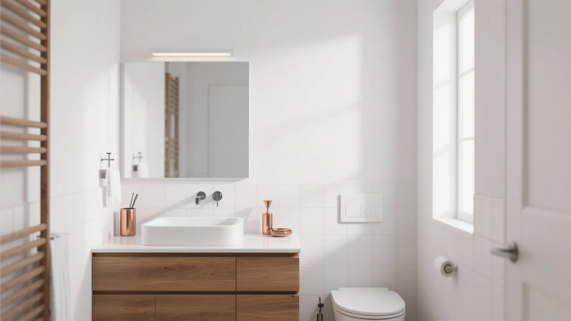 4. White with Warm Accents — clarity plus balance