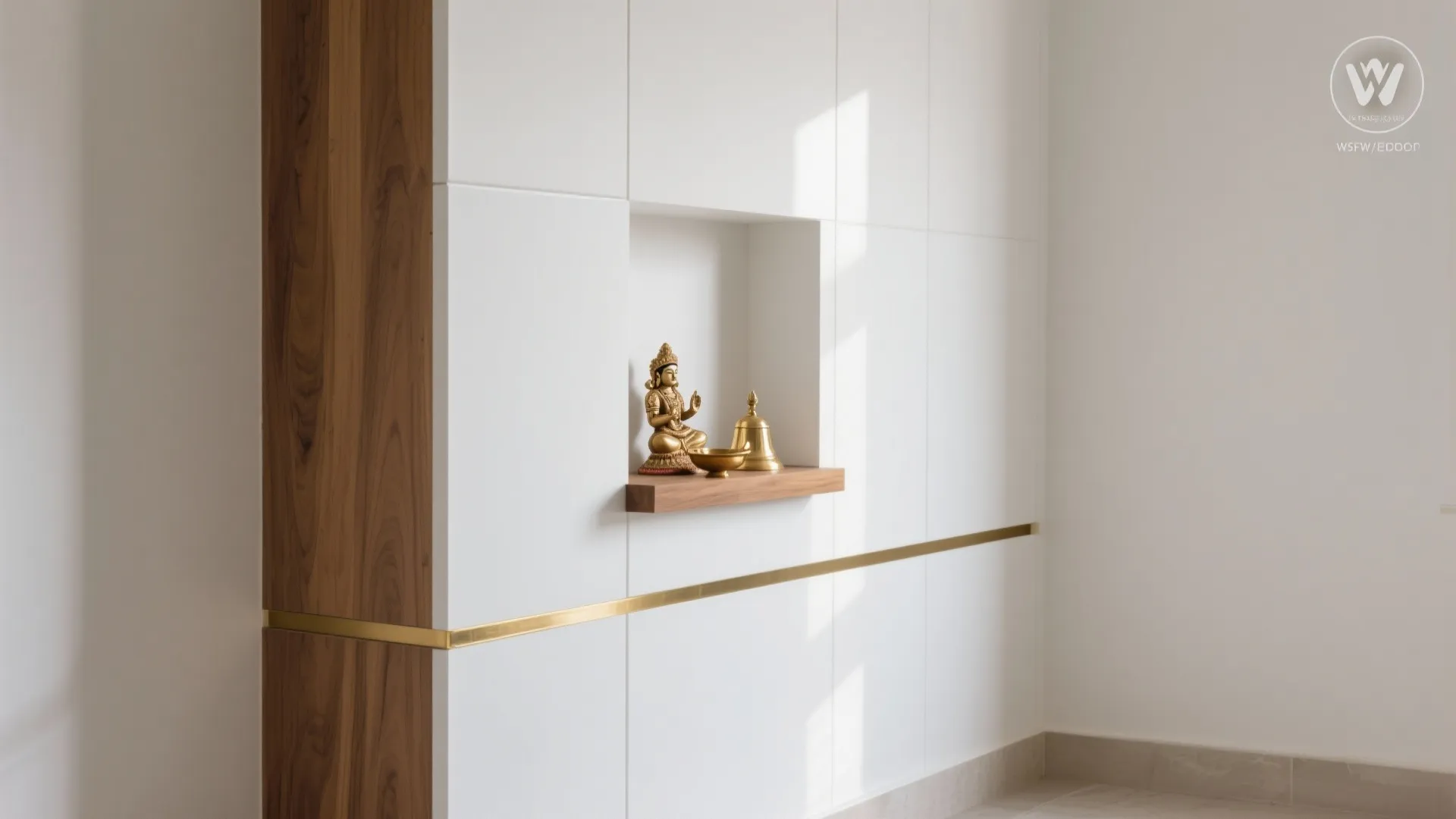 Minimalist White-and-Wood Mandir