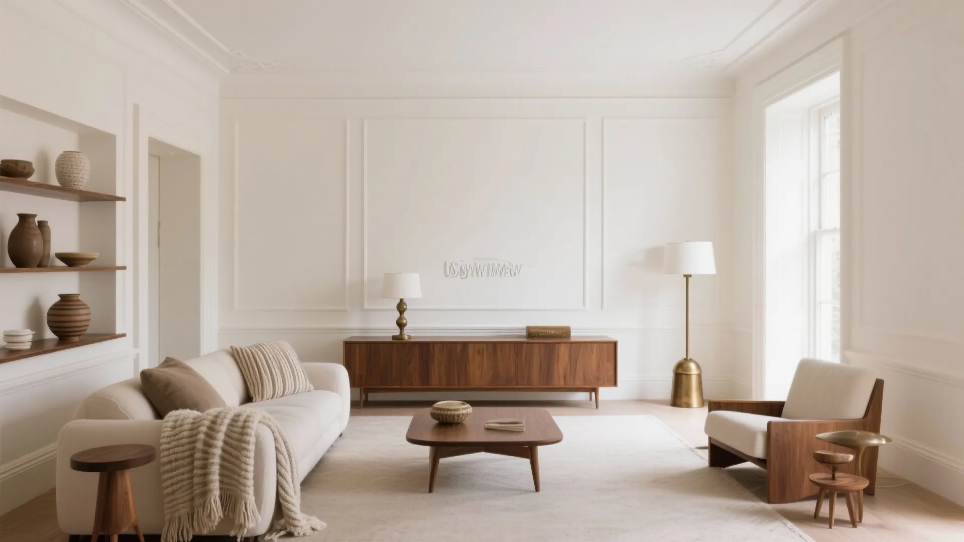 4) Layered Whites + Warm Woods + A Touch of Bronze