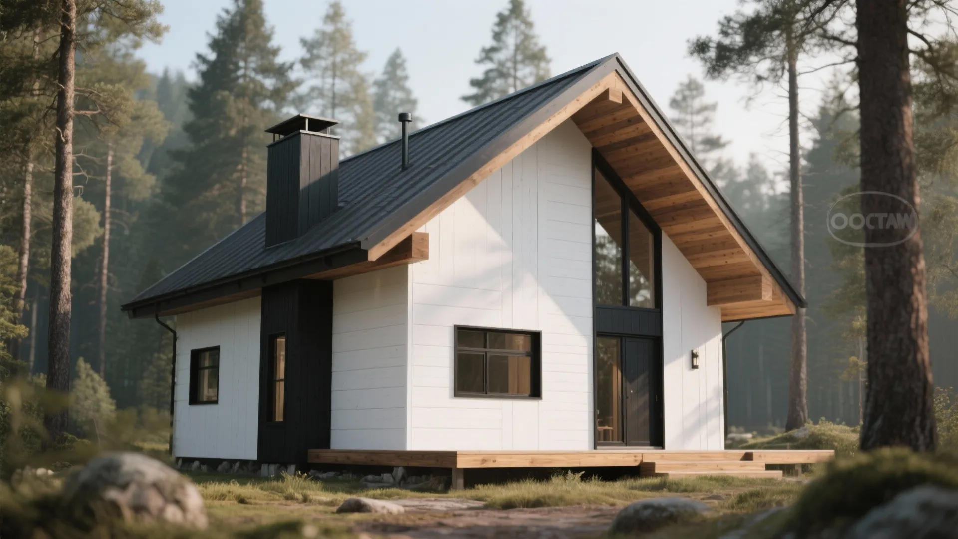 5. White Body with Natural Wood and Deep Charcoal