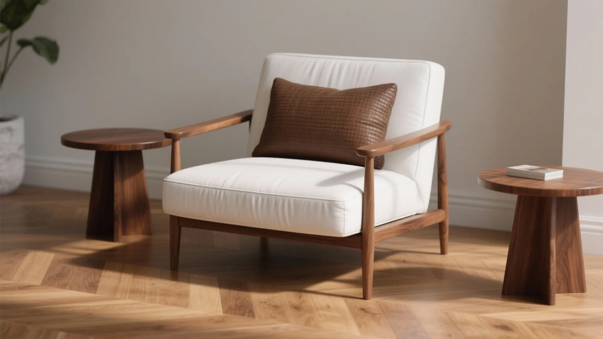 1. Pair a white accent chair with warm wood tones