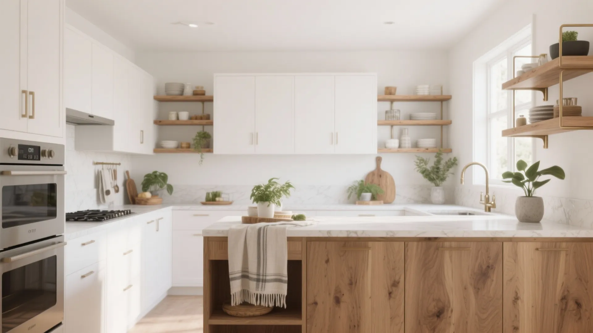 5. Crisp White with Natural Wood