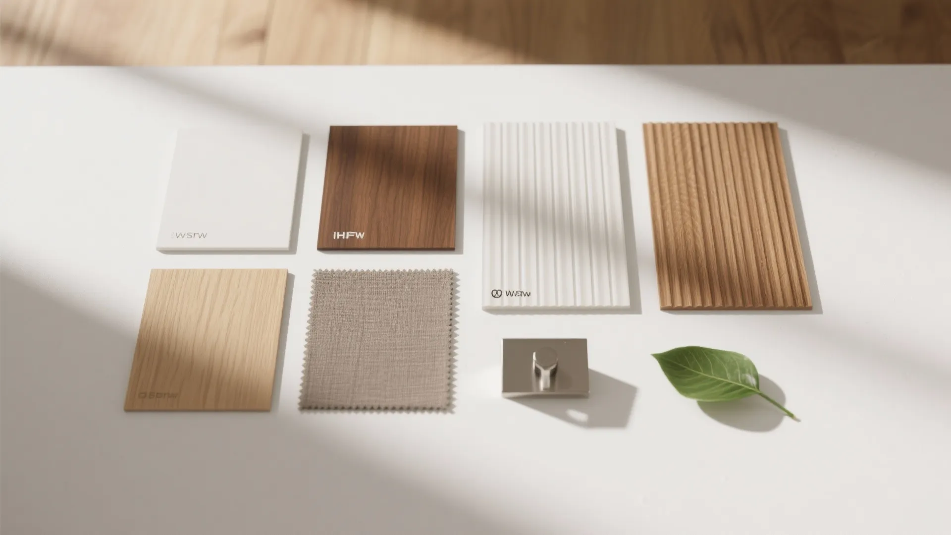 Warm wood textures in a white shell